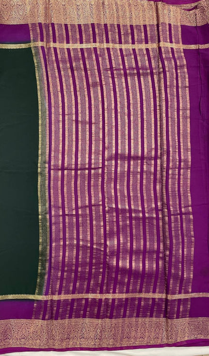 Bottle Green & Purple Big Border Semi Mysore Silk Saree| S19_1