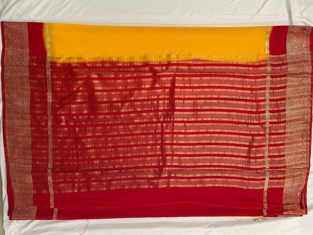 Yellow & Red Big Border Semi Mysore Silk Saree|S19_3