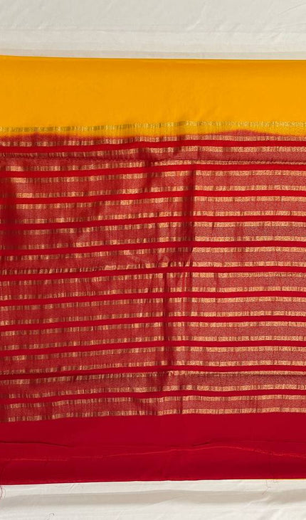 Yellow & Red Big Border Semi Mysore Silk Saree|S19_3
