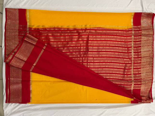 Yellow & Red Big Border Semi Mysore Silk Saree|S19_3