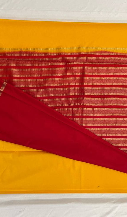 Yellow & Red Big Border Semi Mysore Silk Saree|S19_3