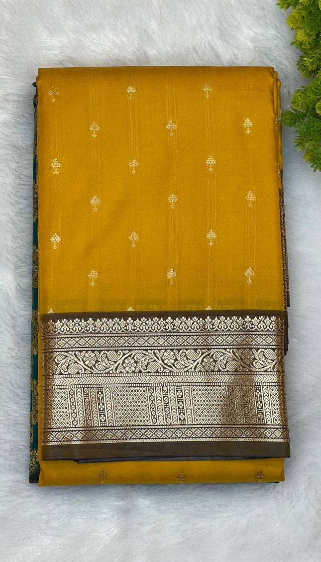 Semi Kanjivaram Silk Saree – Orange with Dark Brown Zari Border|S12_5