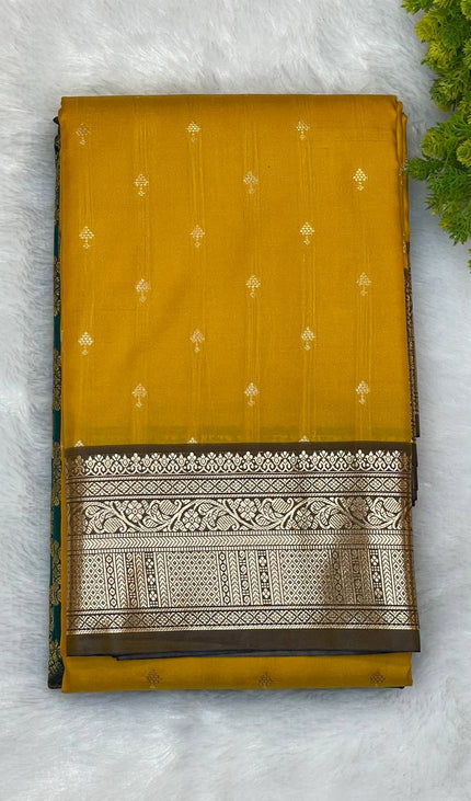 Semi Kanjivaram Silk Saree – Orange with Dark Brown Zari Border|S12_5