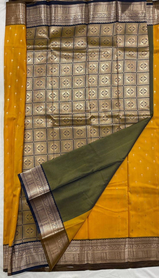 Semi Kanjivaram Silk Saree – Orange with Dark Brown Zari Border|S12_5