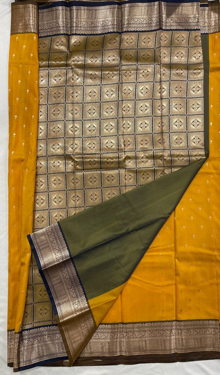 Semi Kanjivaram Silk Saree – Orange with Dark Brown Zari Border|S12_5