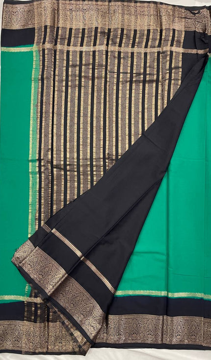 Teal & Black Big Border Semi Mysore Silk Saree|S19_2