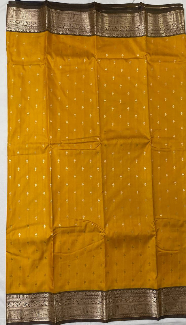Semi Kanjivaram Silk Saree – Orange with Dark Brown Zari Border|S12_5