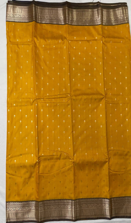 Semi Kanjivaram Silk Saree – Orange with Dark Brown Zari Border|S12_5
