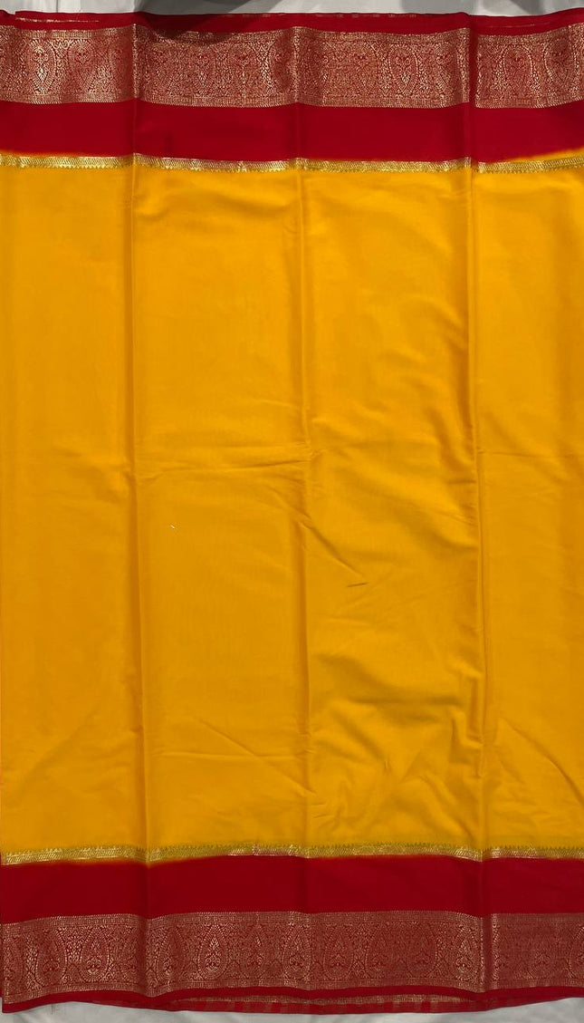 Yellow & Red Big Border Semi Mysore Silk Saree|S19_3