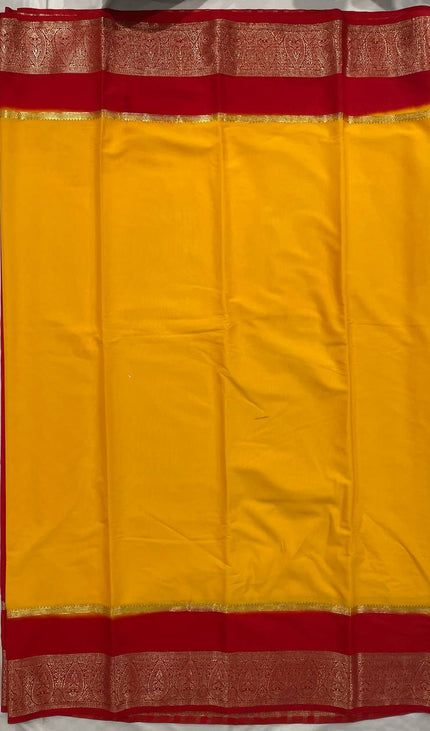 Yellow & Red Big Border Semi Mysore Silk Saree|S19_3