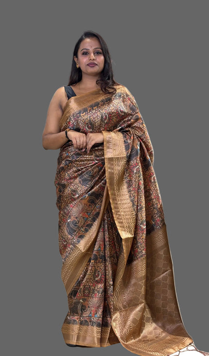 Brown Dolla Silk Designer Saree with Heritage Digital Print & Zari Border |DS31_1