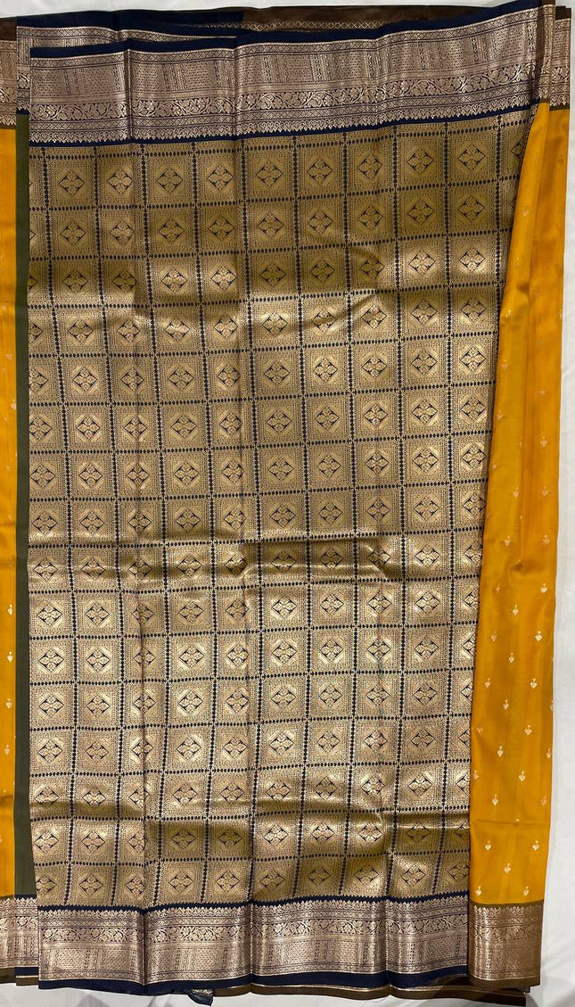 Semi Kanjivaram Silk Saree – Orange with Dark Brown Zari Border|S12_5