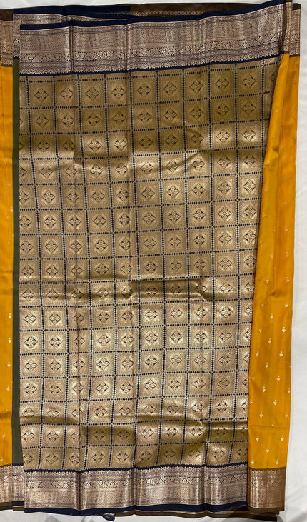 Semi Kanjivaram Silk Saree – Orange with Dark Brown Zari Border|S12_5