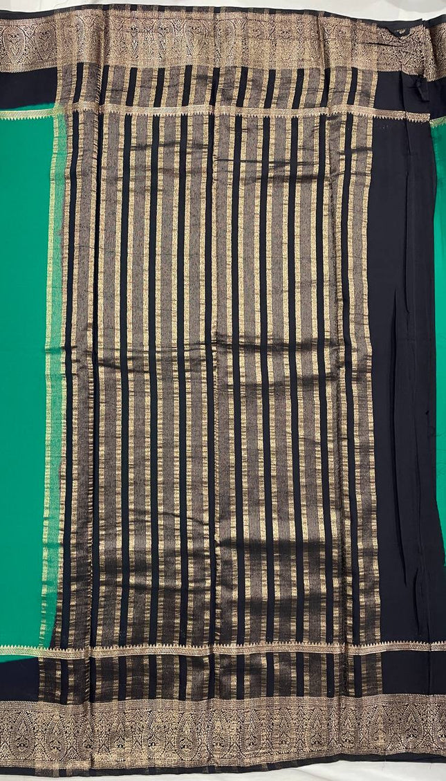 Teal & Black Big Border Semi Mysore Silk Saree|S19_2