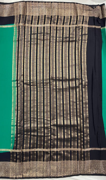 Teal & Black Big Border Semi Mysore Silk Saree|S19_2