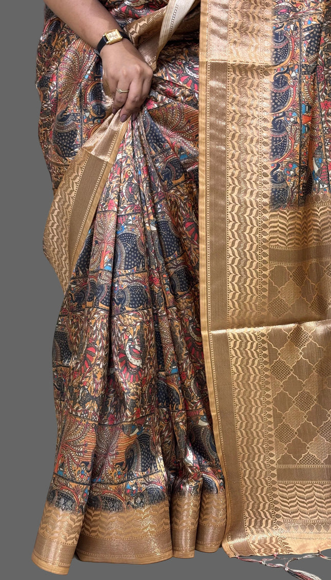 Brown Dolla Silk Designer Saree with Heritage Digital Print & Zari Border |DS31_1