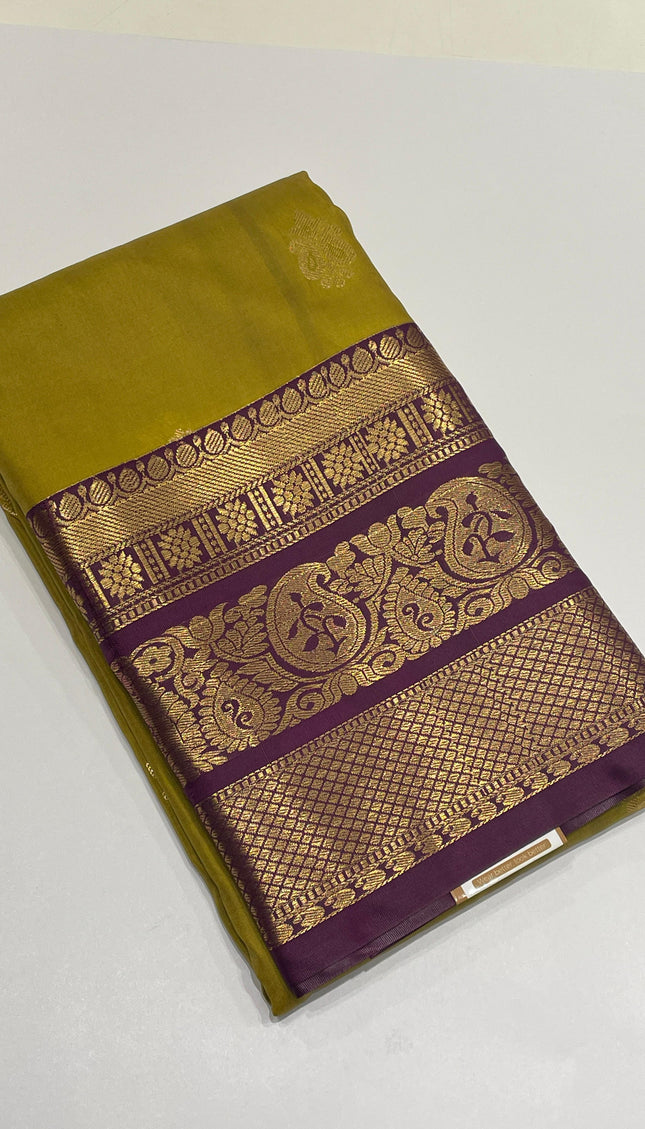 Olive green semi kanchipuram silk saree|S8_3