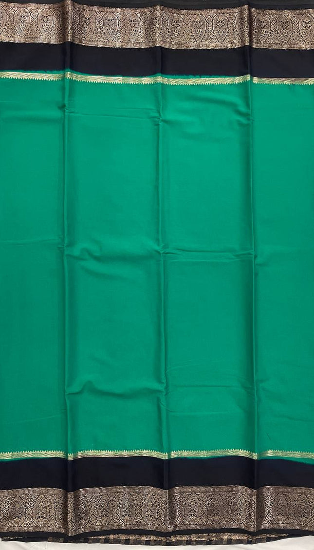 Teal & Black Big Border Semi Mysore Silk Saree|S19_2