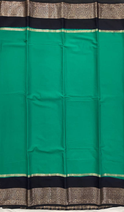 Teal & Black Big Border Semi Mysore Silk Saree|S19_2