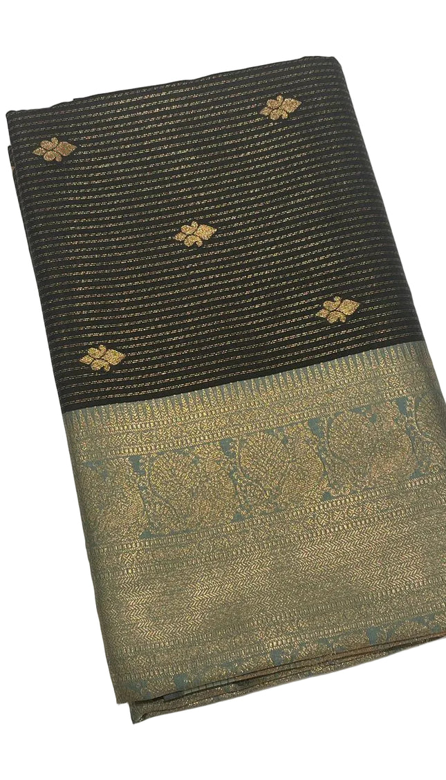 Classic Black Semi Kanchipuram Saree with Rich Zari Border|S4_6