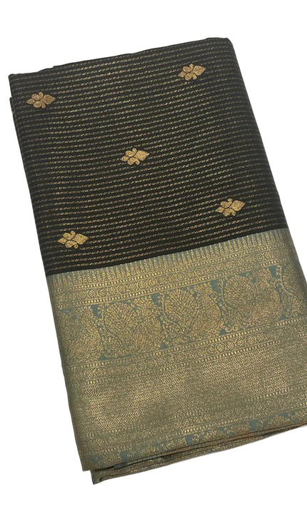 Classic Black Semi Kanchipuram Saree with Rich Zari Border|S4_6