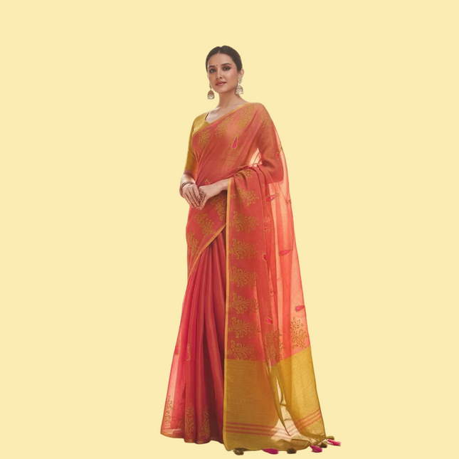 Rose Pink Tissue Silk Saree with Zari Motifs & Traditional Border |DS29_2