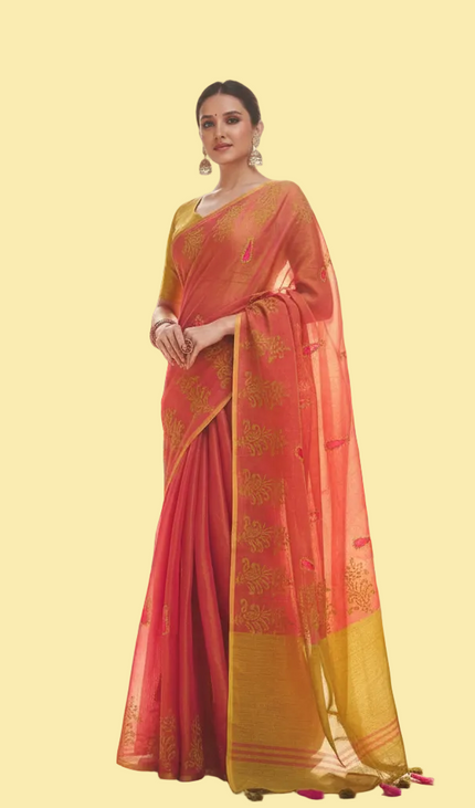 Rose Pink Tissue Silk Saree with Zari Motifs & Traditional Border |DS29_2
