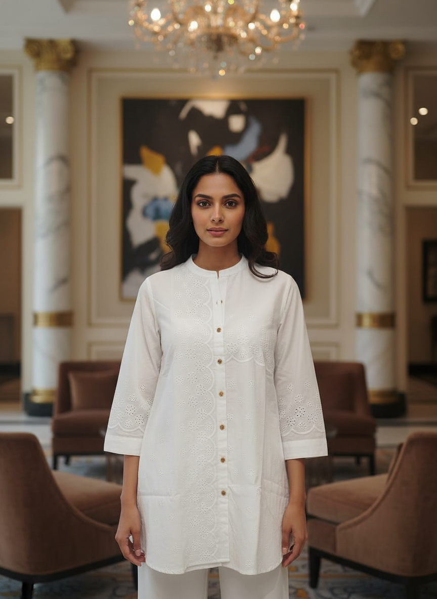 White New Summer Cotton Regular Fit Top|AS-00164