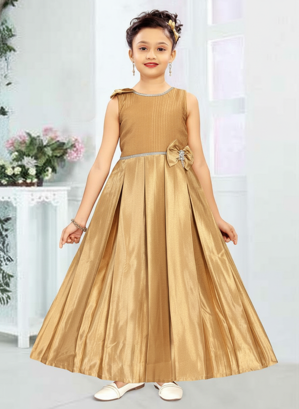 Gold  party wear frock For Girls| AS-K19