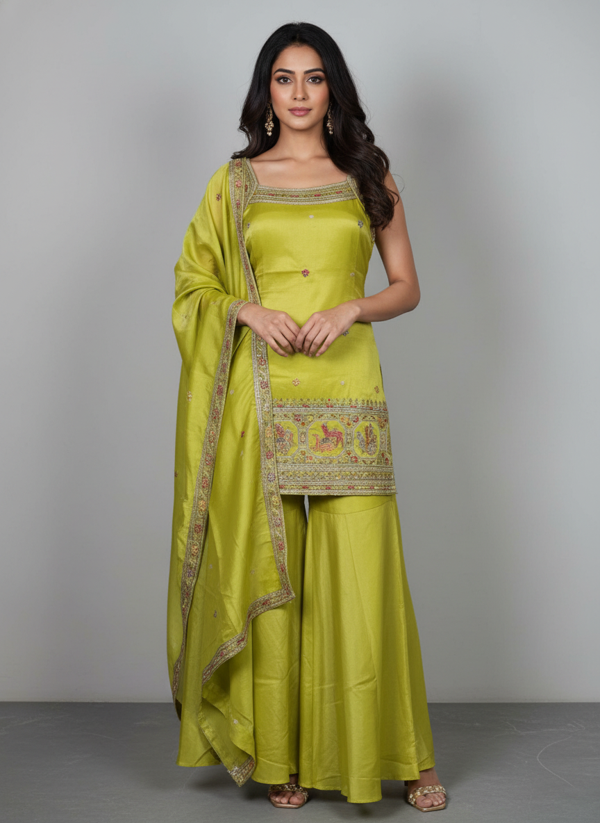 Light Blue silk Palazzo Set With Dupatta| AS-00251