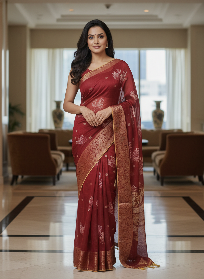 Blue  Floral Printed Chiffon Saree with Border| AS-00101