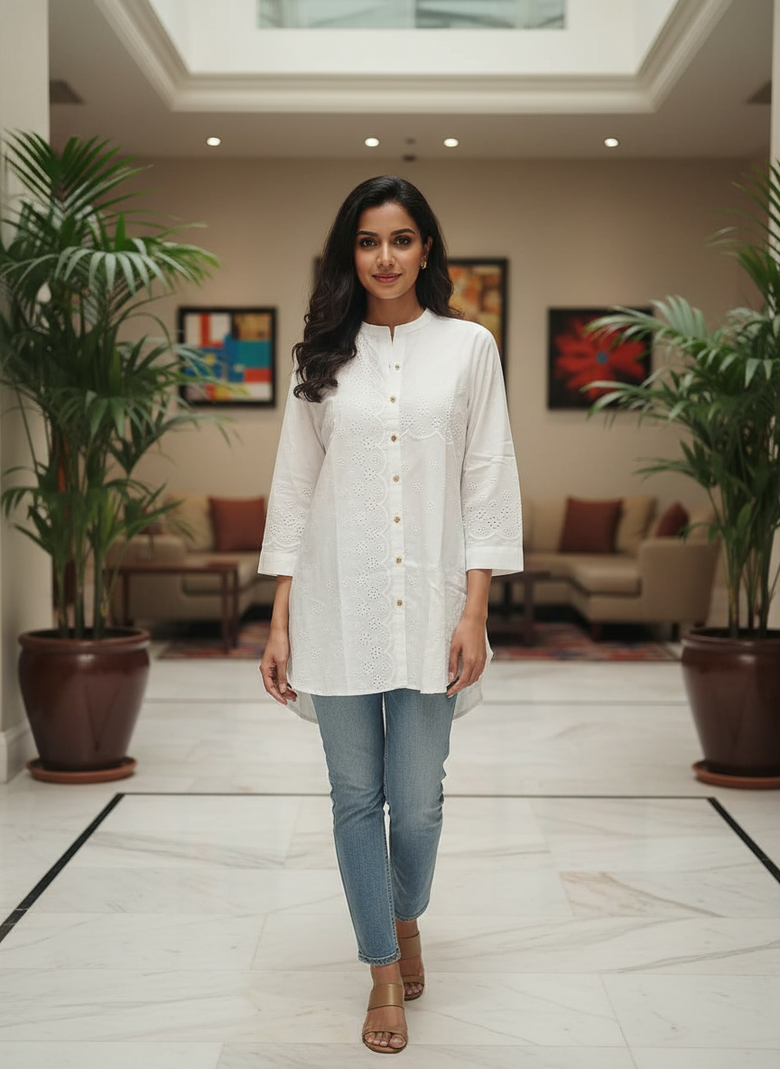 White New Summer Cotton Regular Fit Top|AS-00164