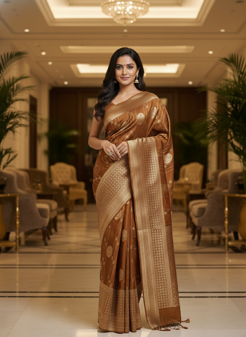 Navy Semi Silk Saree with Woven Border| AS-00247