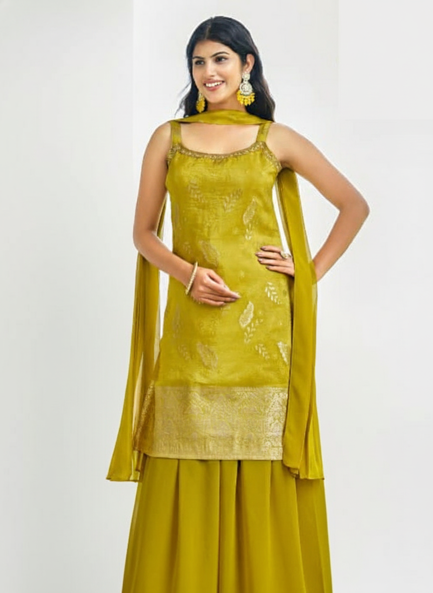 Anu Resham Mustard Palazzo Suit with Dupatta