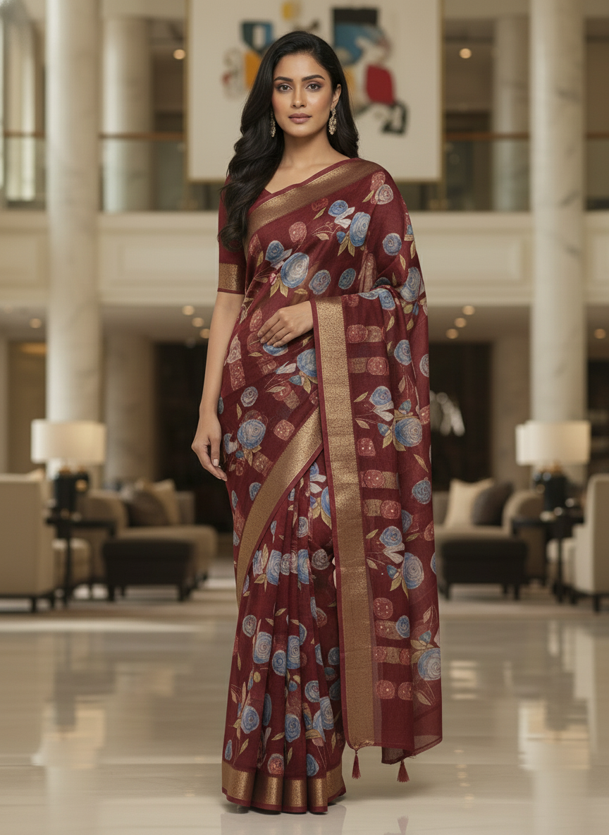 Green Multicolor Saree with Pattern Print | AS-00111