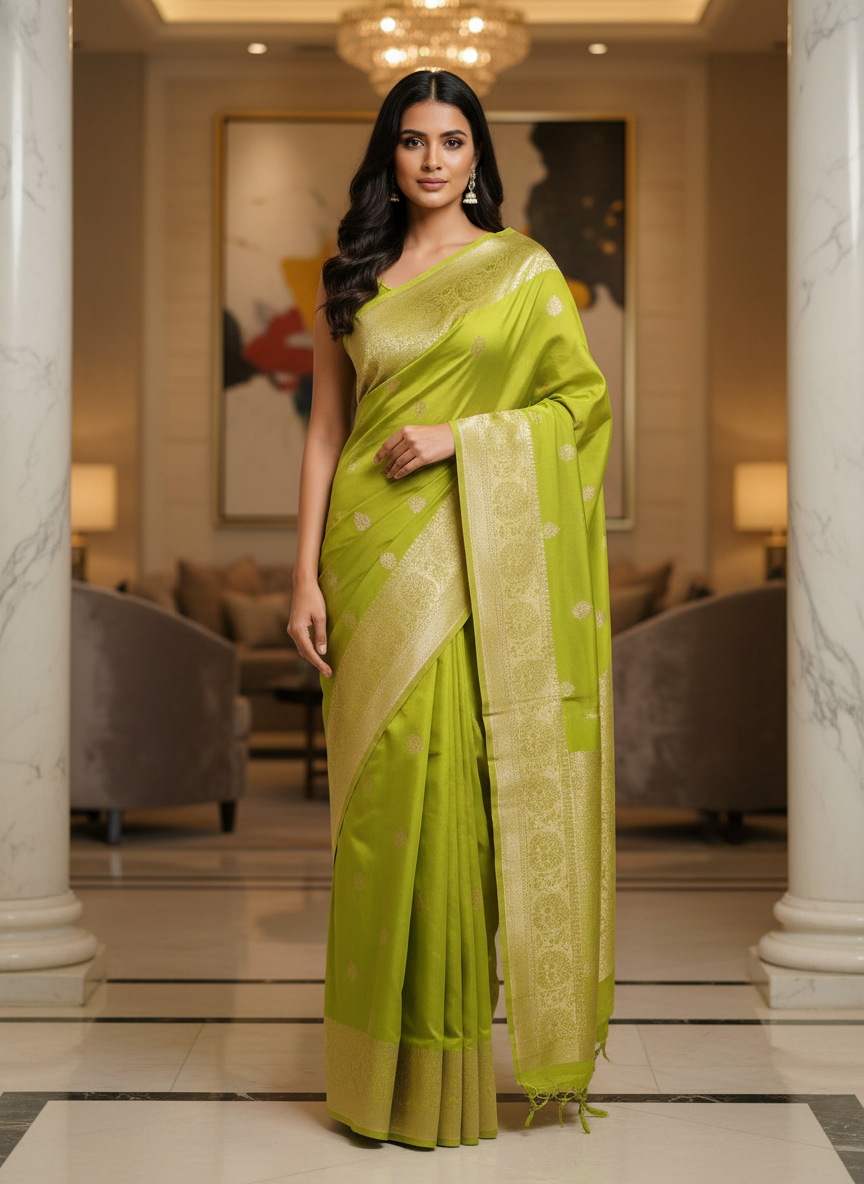 Mustard Semi Silk Saree with Woven Border| AS-00246