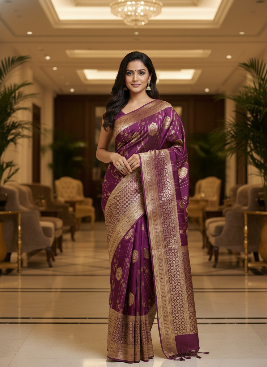 Navy Semi Silk Saree with Woven Border| AS-00247