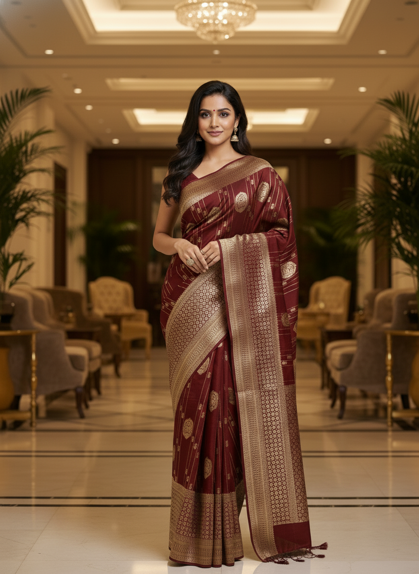 Navy Semi Silk Saree with Woven Border| AS-00247