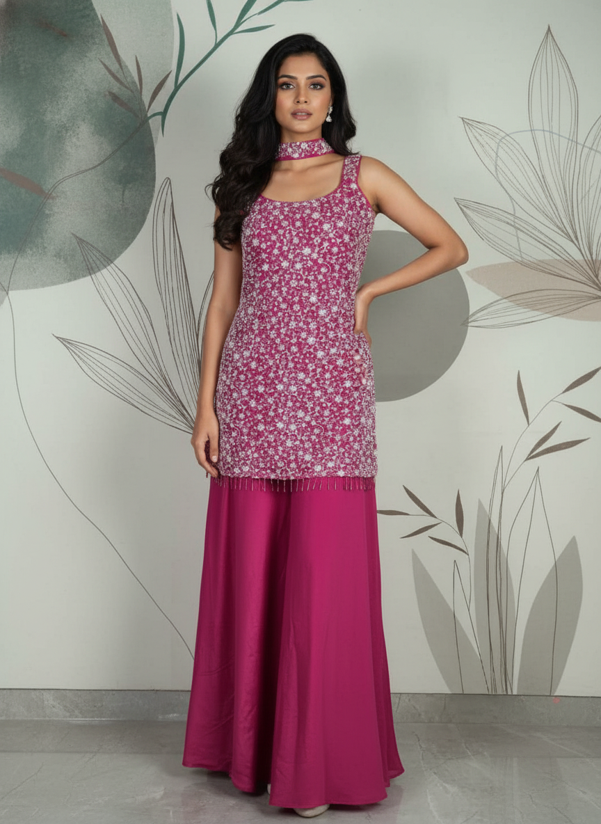 Lavender  silk Palazzo Set With Dupatta| AS-00258