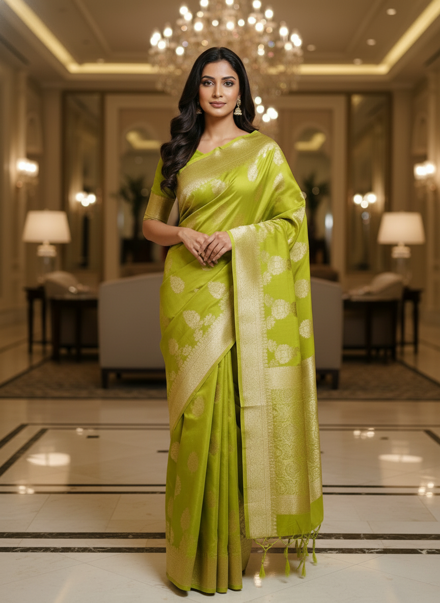 Mustard Semi Silk Saree with Woven Border| AS-00246
