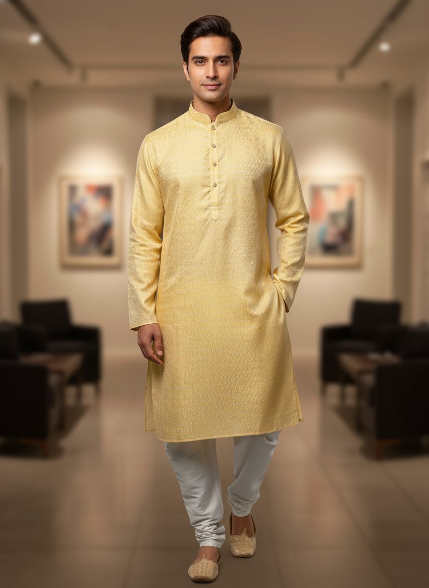 Yellow Embroidery Minimalist Kurta Pajama| AS-M01