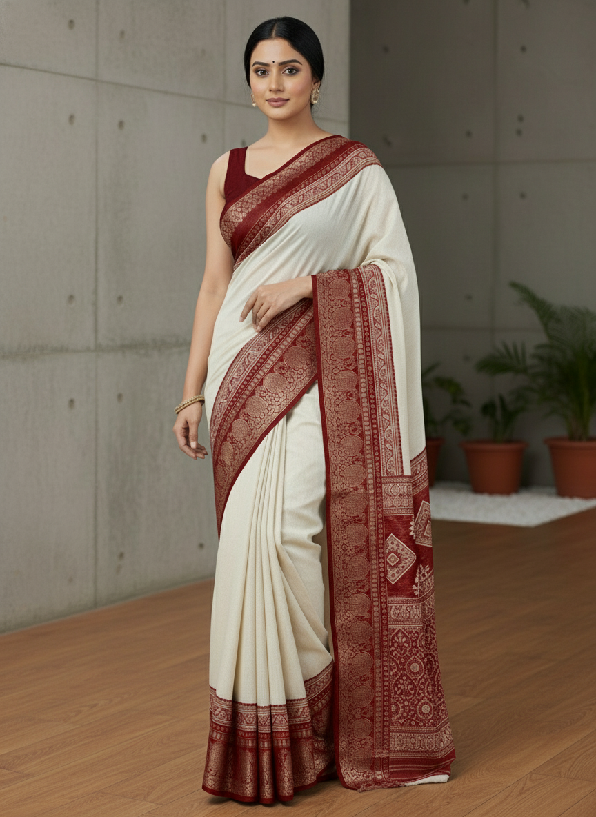 Emerald black border Printed Soft chiffon Saree | AS-0092