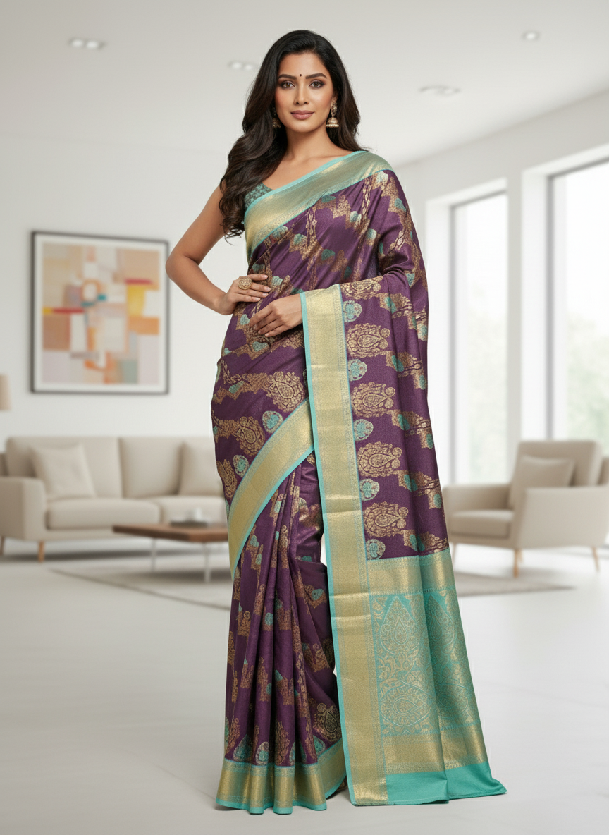 Semi silk Kanchipuram With Butta Design| AS-00132