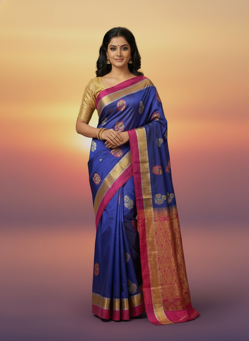 Navy Pure Kancheepuram Silk Saree |AS-0064
