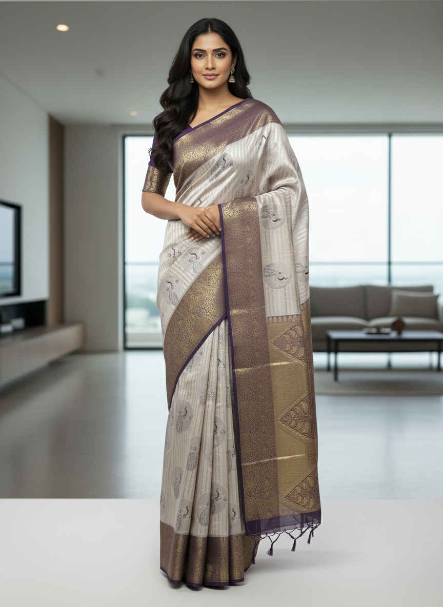 Semi silk Mustard Kanchipuram With Butta Design| AS-00134