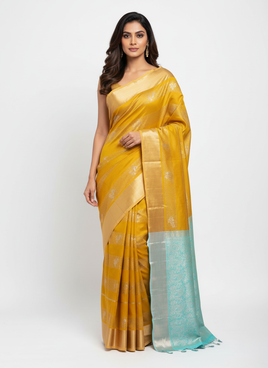 Yellow Handloom Silk Saree with Zari Border| AS-001