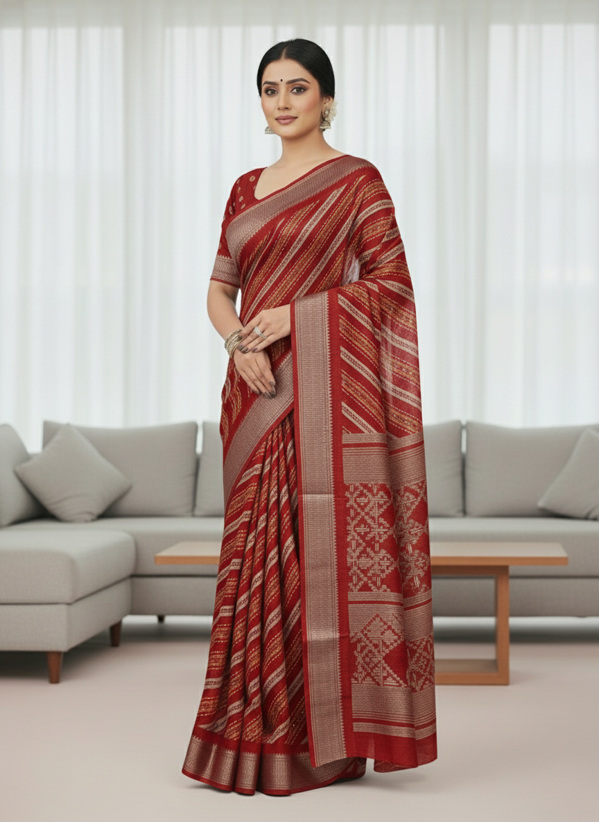 Emerald green Printed Soft chiffon Saree | AS-0097