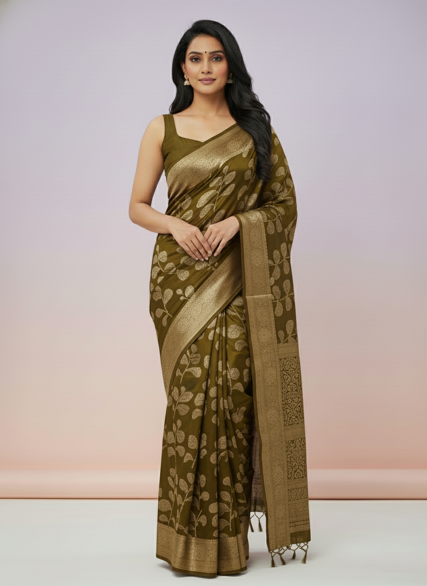 Emerald blue  Printed Soft chiffon Saree | AS-0091
