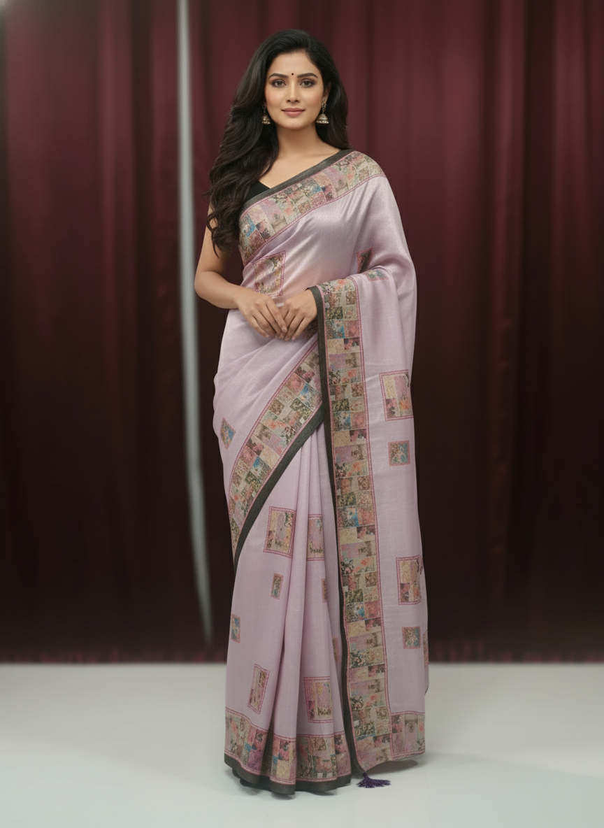 Peach Multicolor Saree with Pattern Print | AS-00113