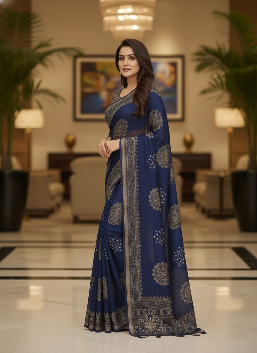 Red Multicolor Saree with Pattern Print | AS-00107